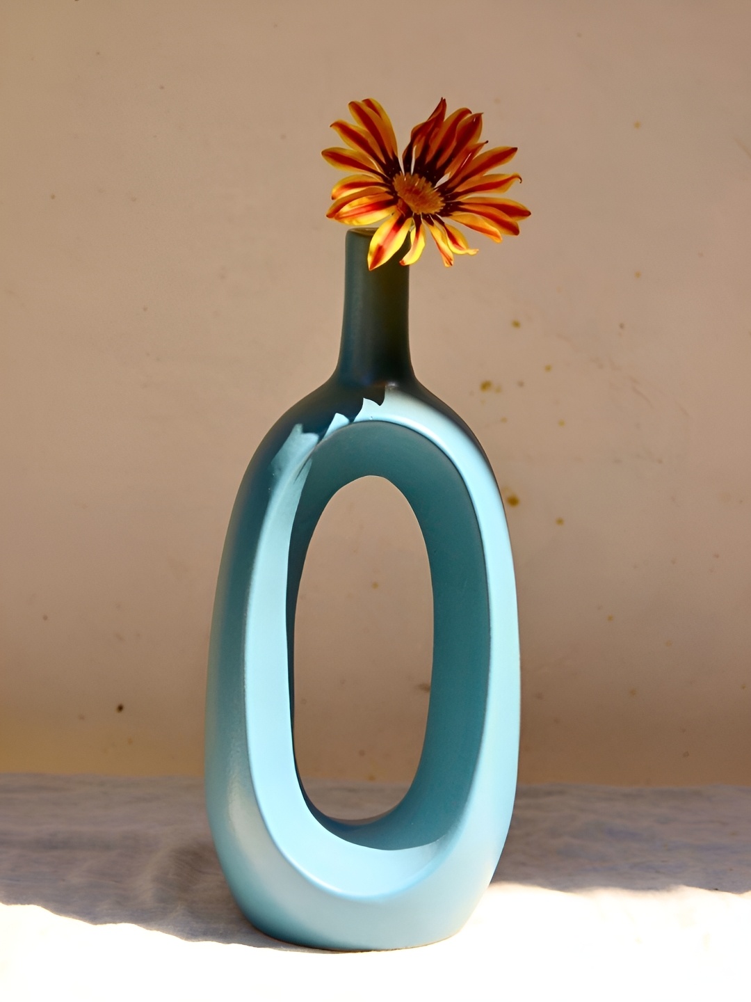 

WEAVING HOMES Blue Ceramic Tall Contour Vase