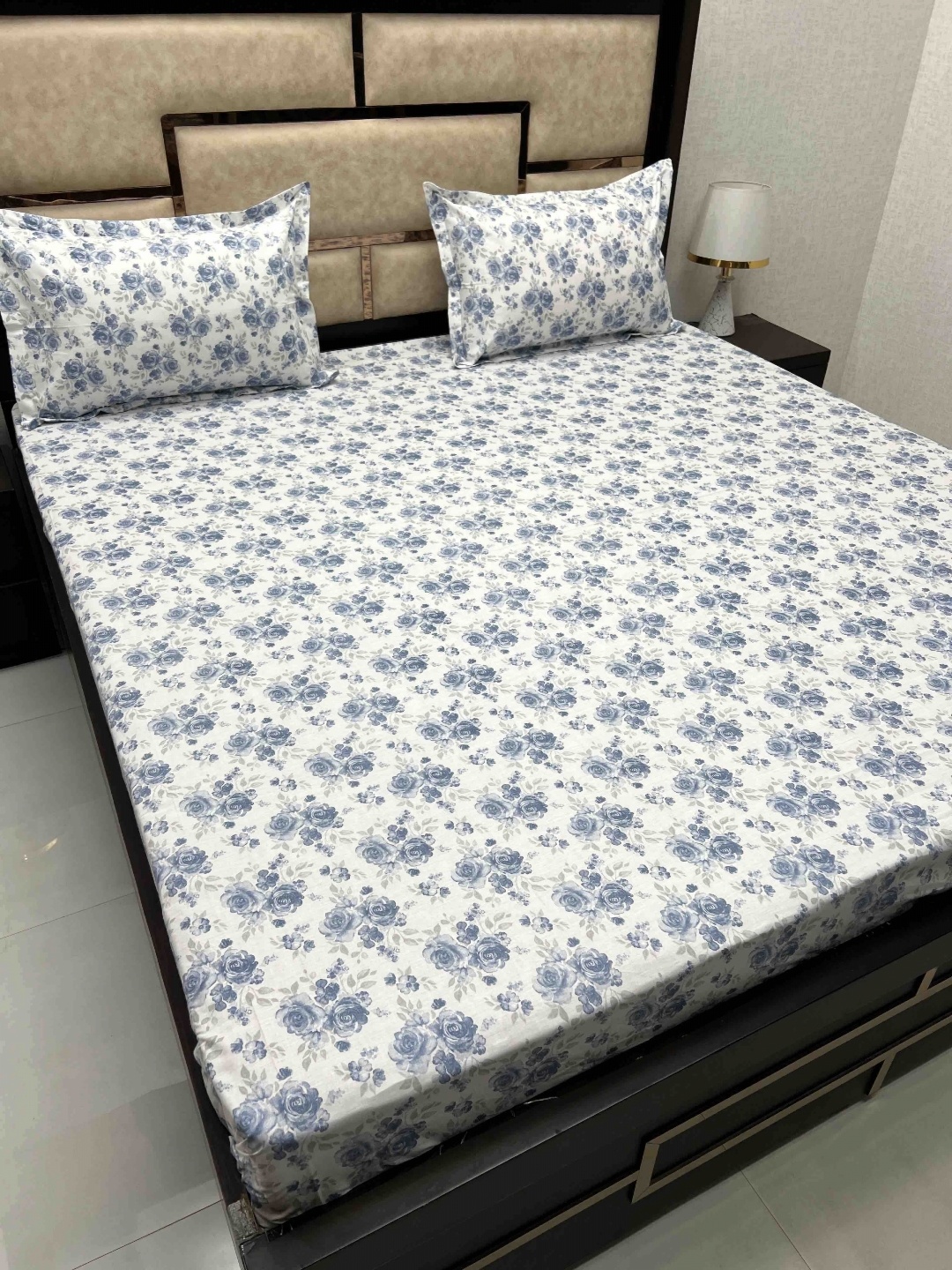 

Pure Decor White & Blue Floral 300 TC Cotton King Bedsheet with 2 Pillow Covers