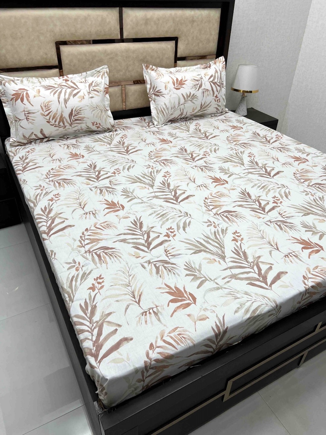 

Pure Decor White & Brown Floral 300 TC Cotton King Bedsheet with 2 Pillow Covers