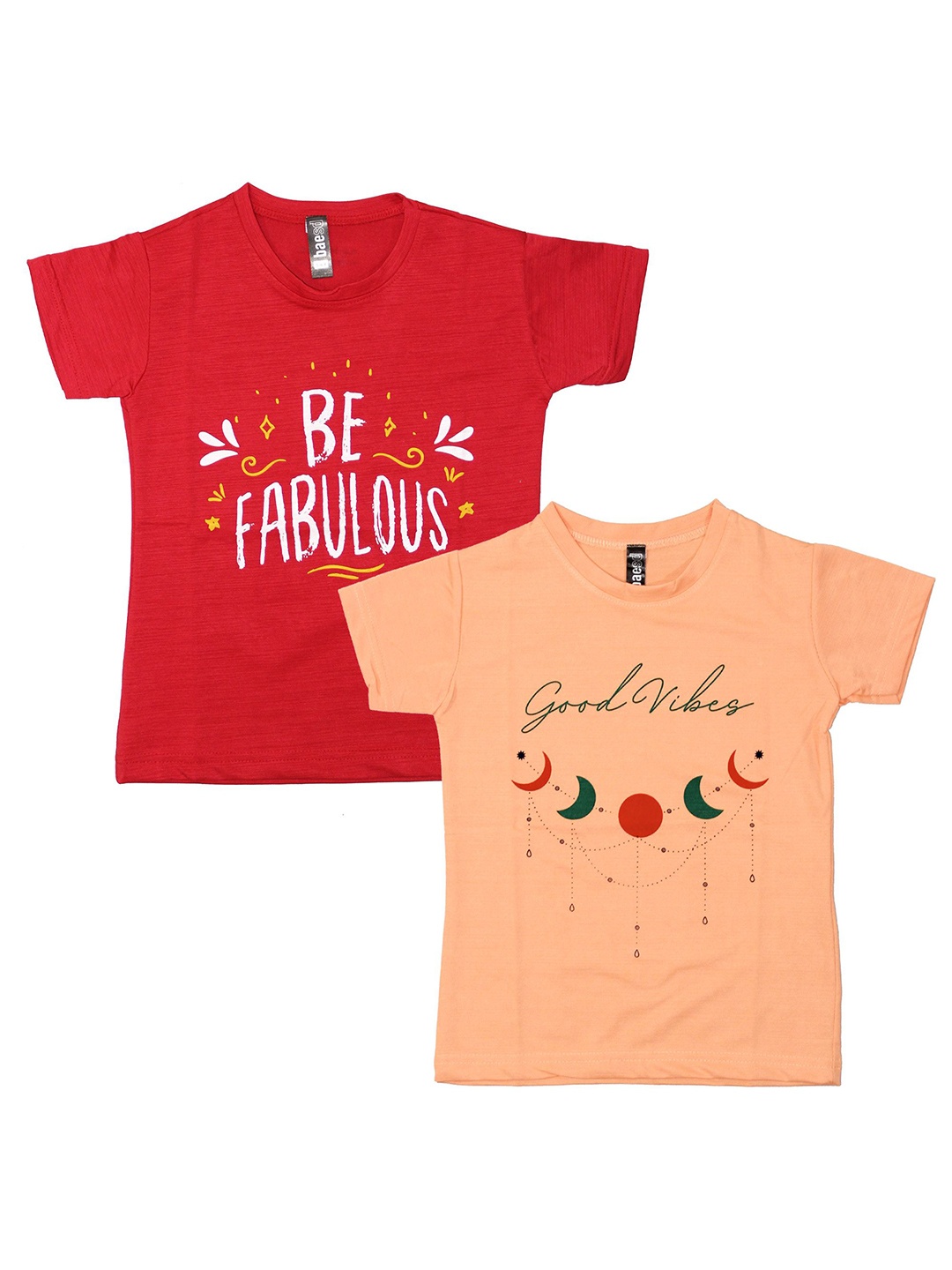 

BAESD Girls Pack Of 2 Typography Printed Round Neck T-shirts, Orange