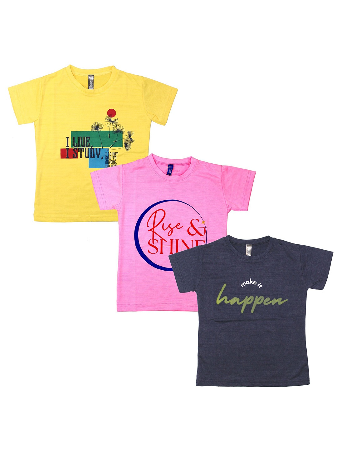

BAESD Girls Pack Of 3 Typography Printed Round Neck T-shirts, Pink