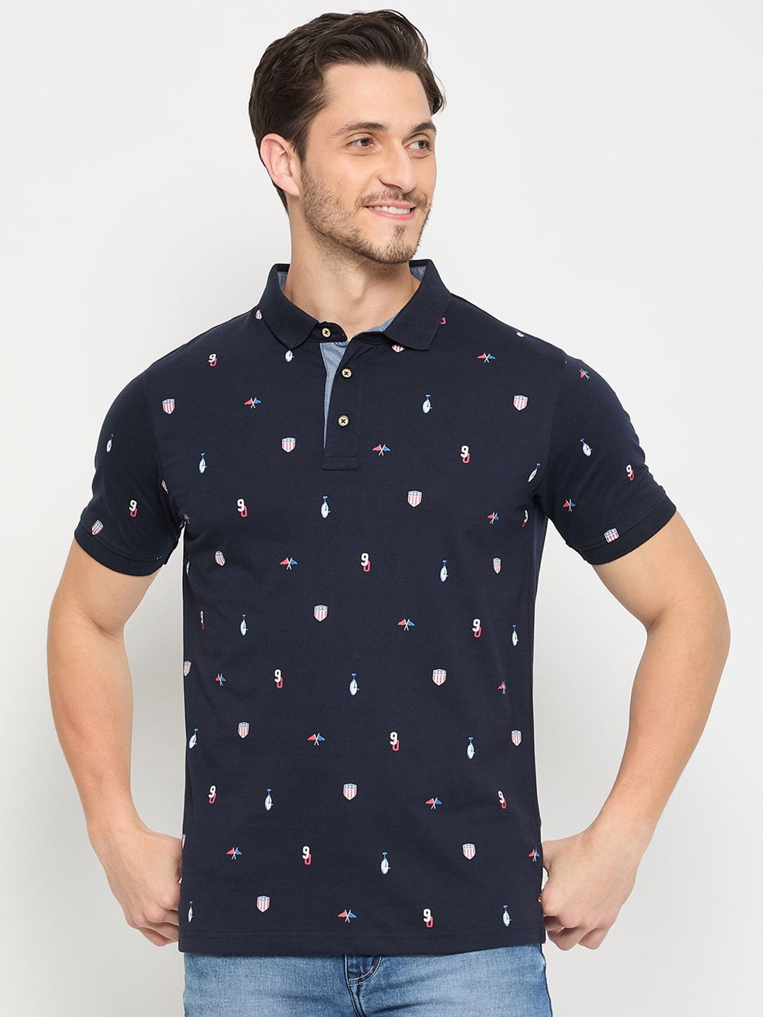 

Duke Men Conversational Printed Polo Collar T-shirt, Blue