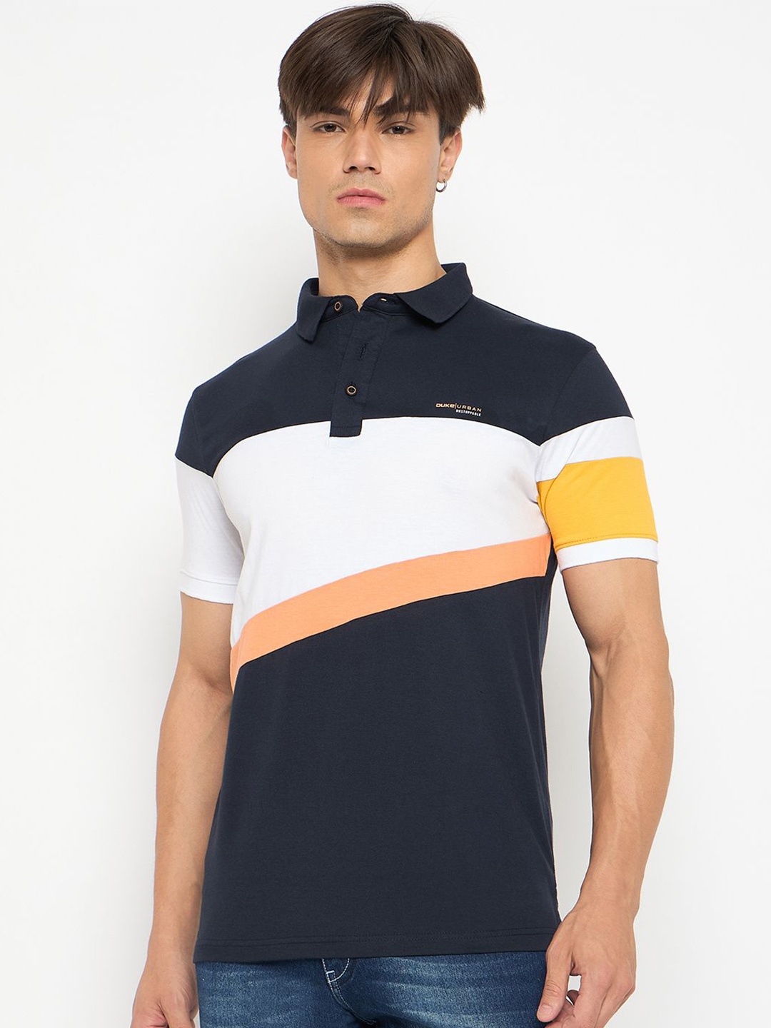 

Duke Men Colourblocked Polo Collar T-shirt, Multi