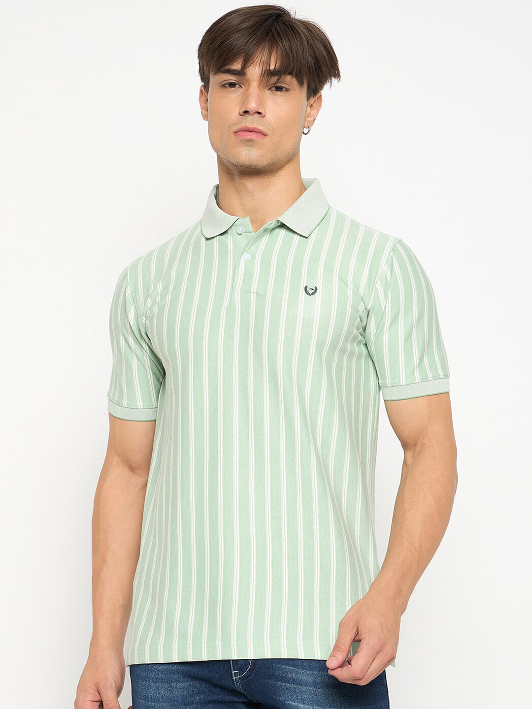 

Duke Men Striped Polo Collar T-shirt, Green