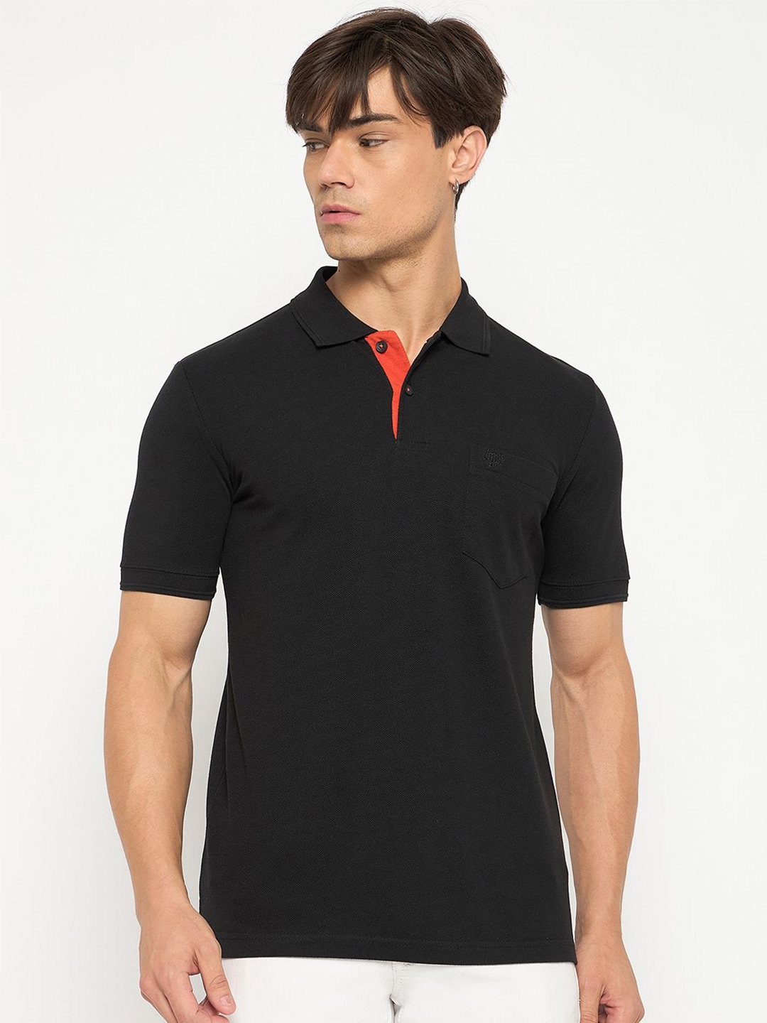 

Duke Men Solid Polo Collar Pockets T-shirt, Black