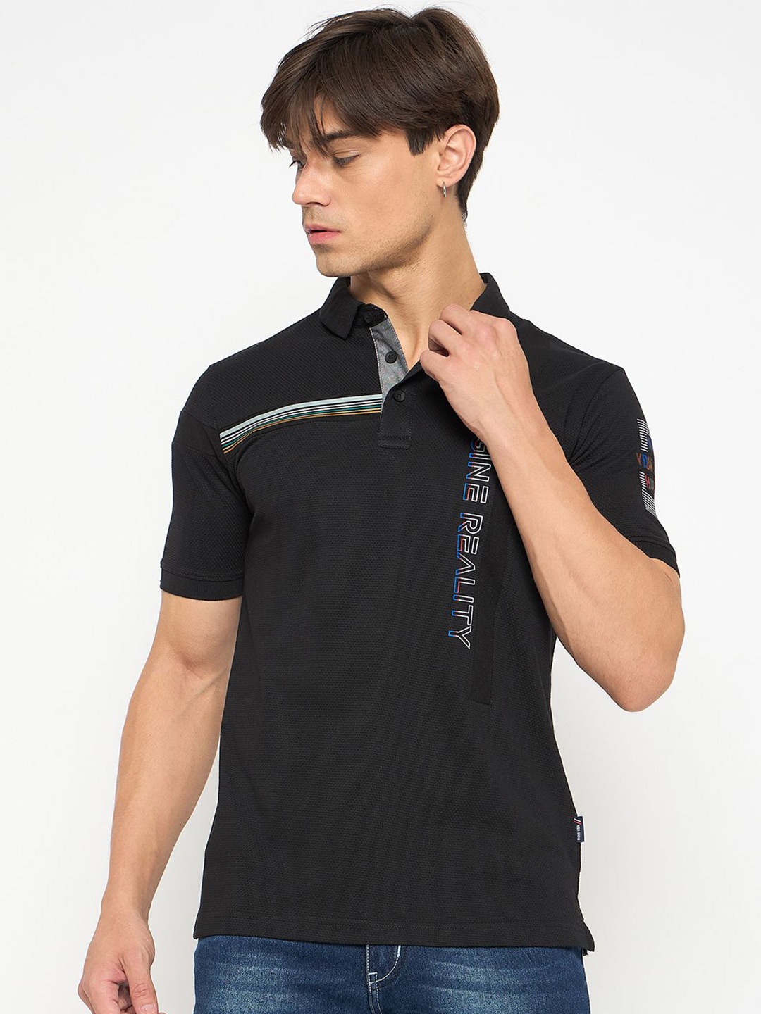 

Duke Men Typography Printed Polo Collar T-shirt, Black