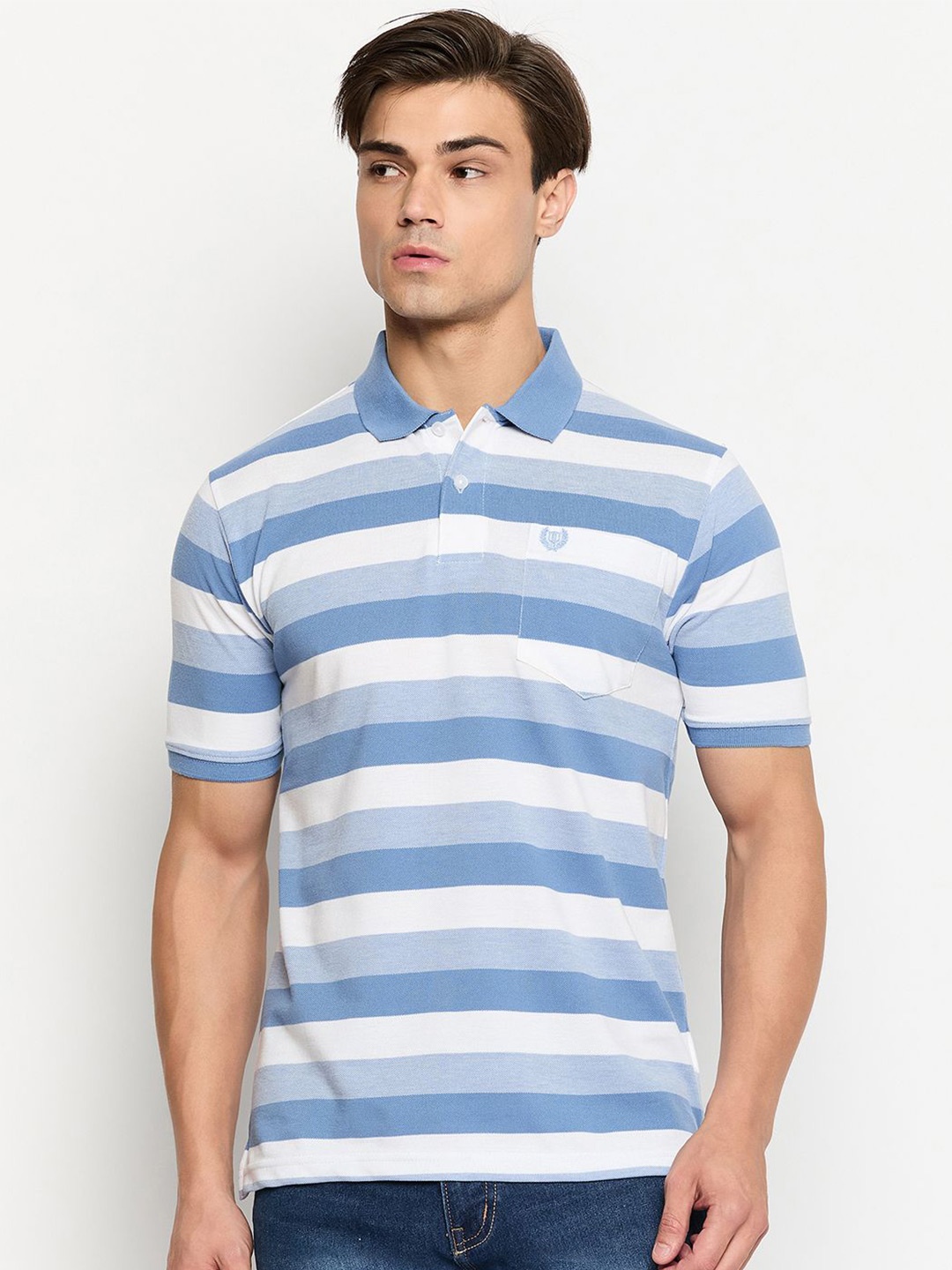 

Duke Men Striped Polo Collar Pockets T-shirt, Blue