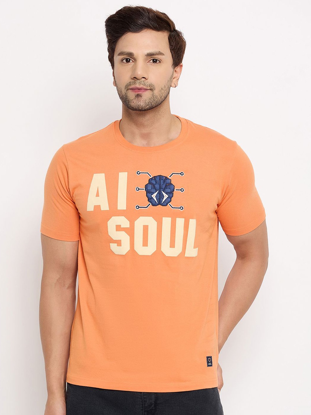 

Duke Men Typography Printed Round Neck T-shirt, Peach