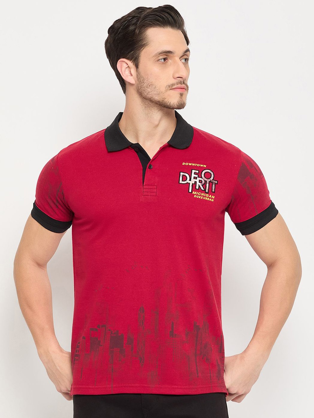 

Duke Men Typography Printed Polo Collar T-shirt, Red