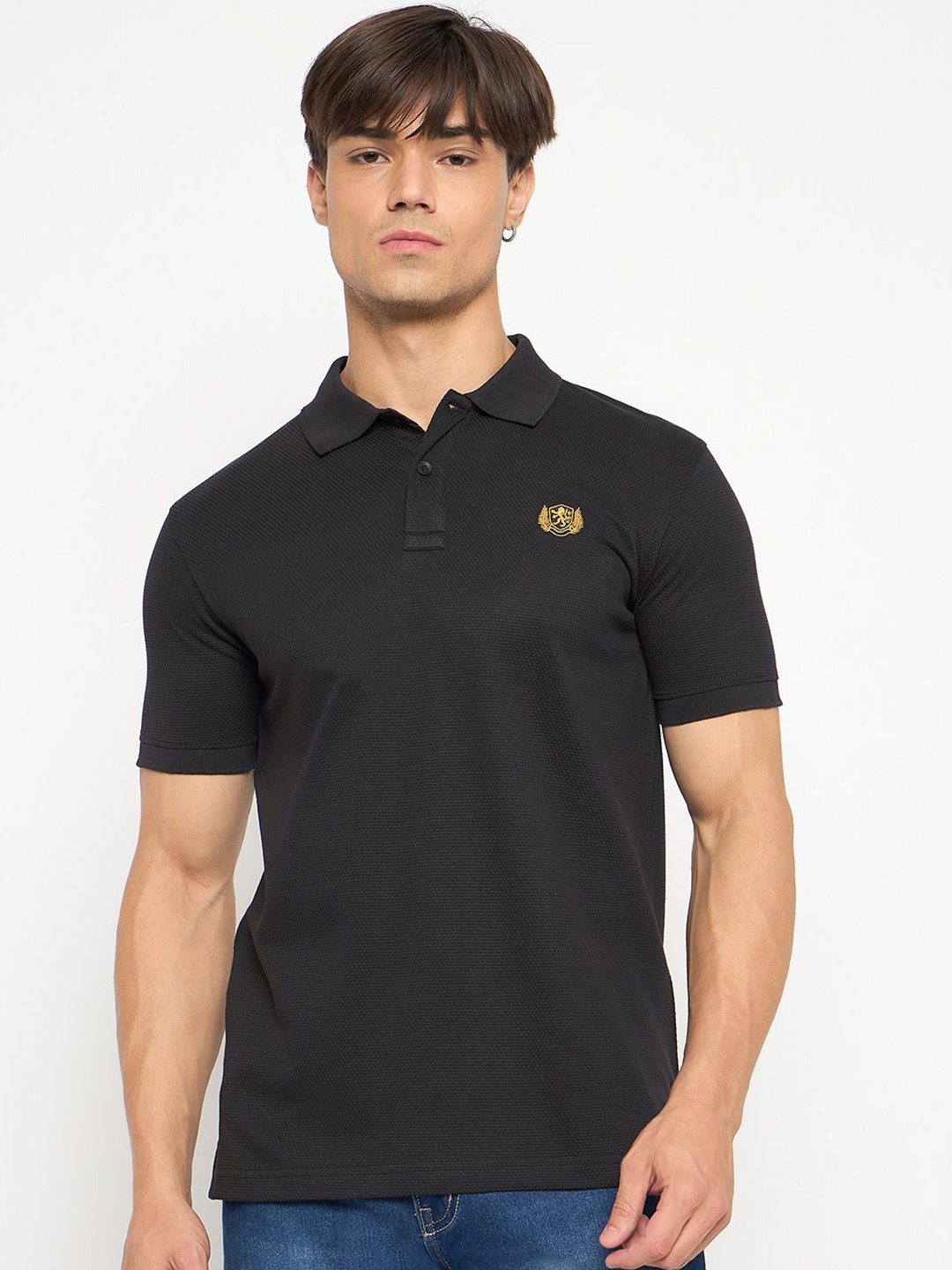 

Duke Men Solid Polo Collar T-shirt, Black