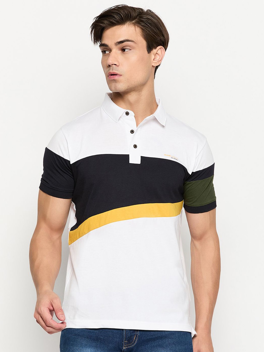 

Duke Men Colourblocked Polo Collar T-shirt, Multi