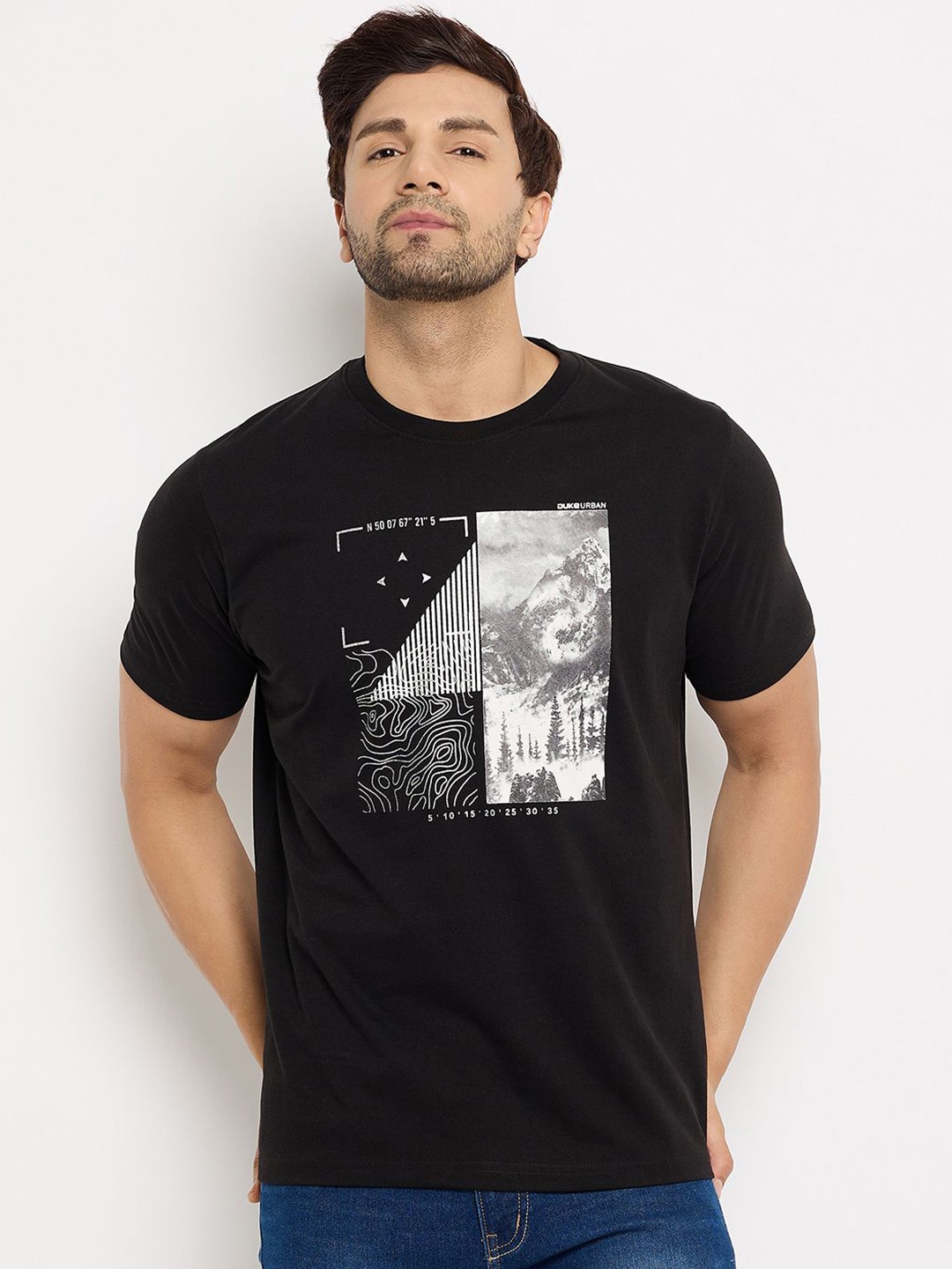 

Duke Men Graphic Printed Round Neck T-shirt, Black
