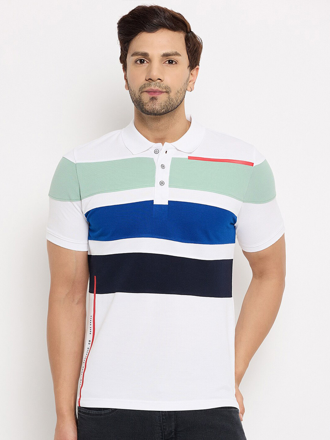 

Duke Men Striped Polo Collar T-shirt, Multi
