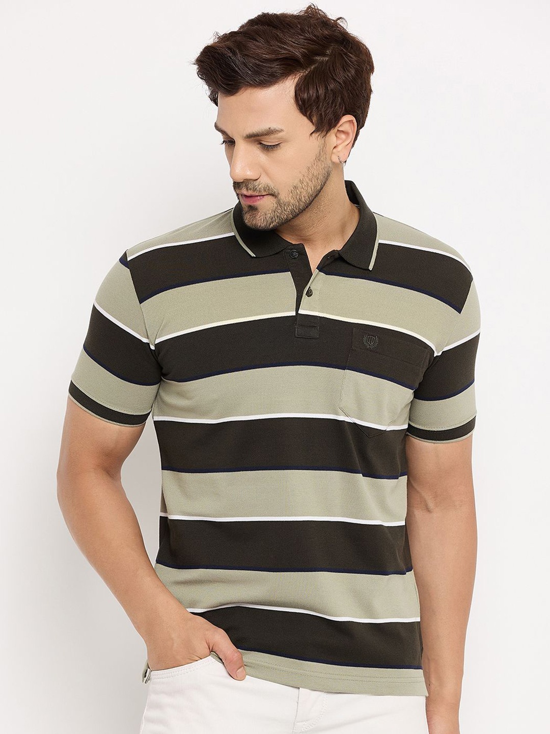 

Duke Men Striped Polo Collar Pockets T-shirt, Multi