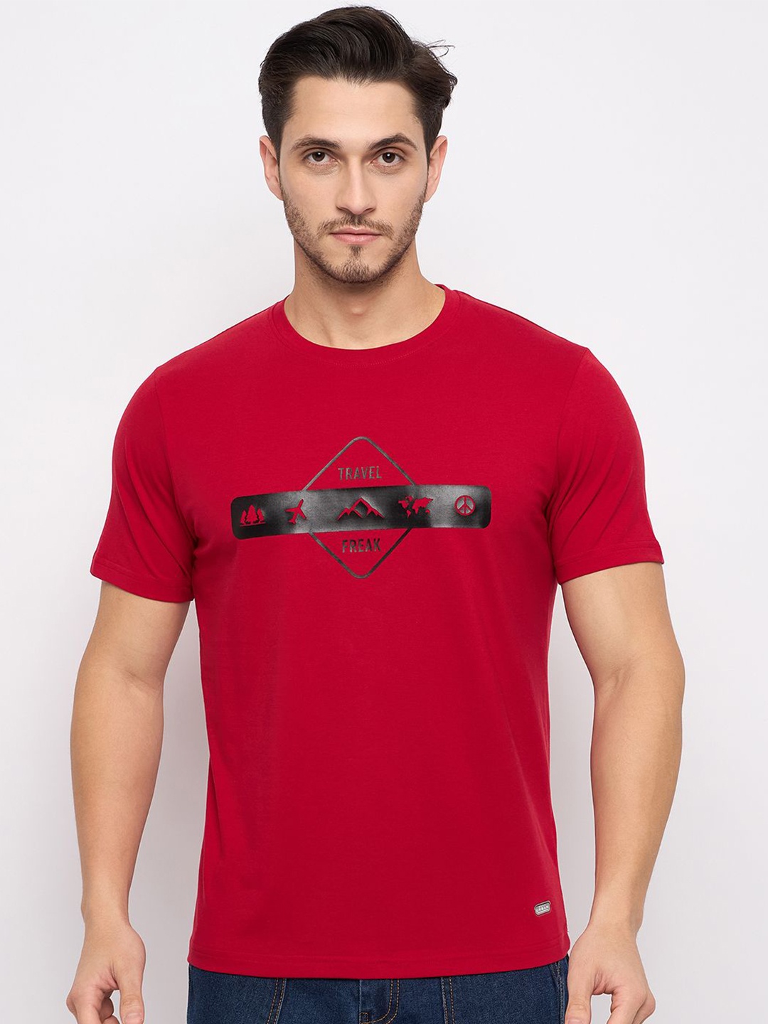 

Duke Men Typography Printed Round Neck T-shirt, Maroon