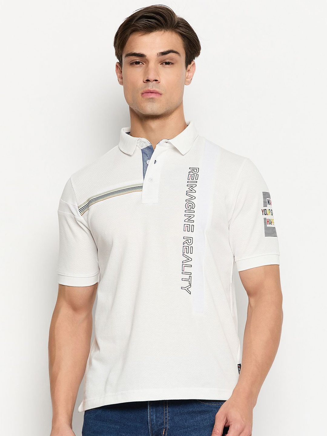 

Duke Men Typography Printed Polo Collar T-shirt, White