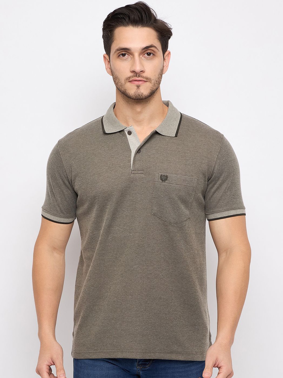 

Duke Men Solid Polo Collar Pockets T-shirt, Brown