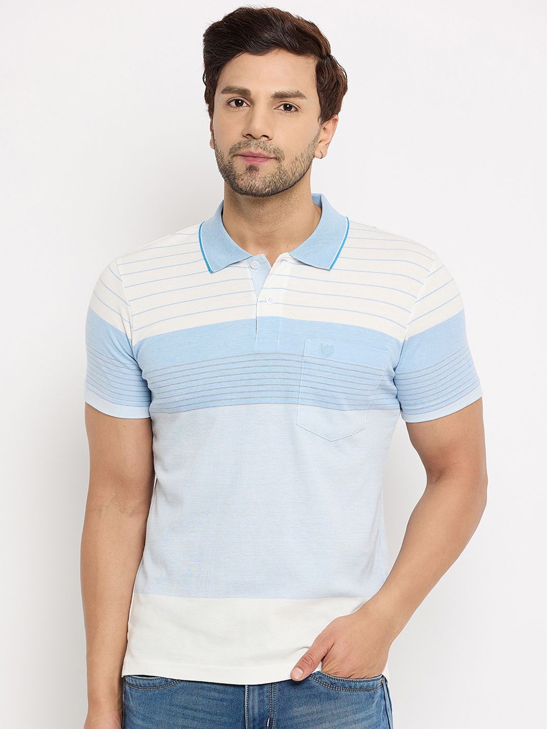 

Duke Men Striped Polo Collar Pockets T-shirt, Multi