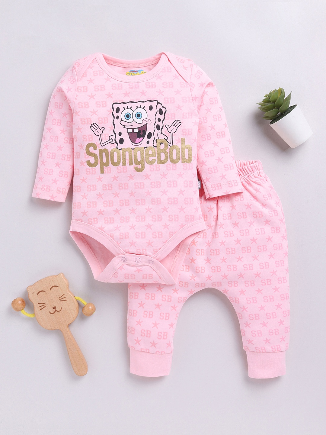 

YK X Tinyo Infant Printed Pure Cotton Bodysuit Set, Peach