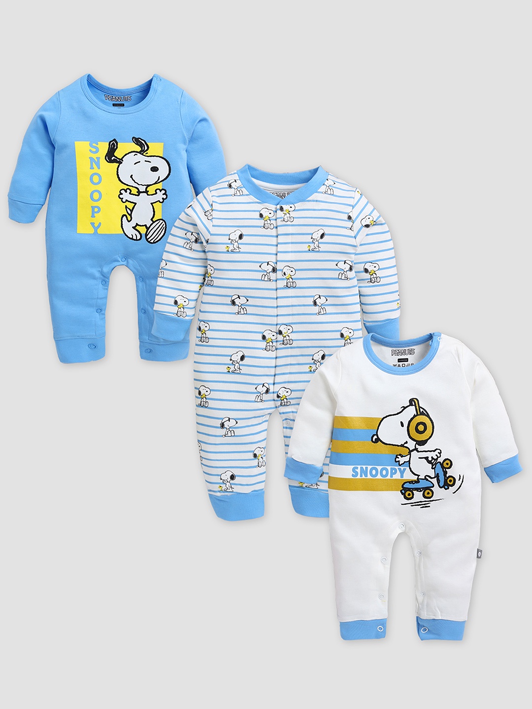 

YK X Tinyo Infant Set Of 3 Pure Cotton rompers, Assorted