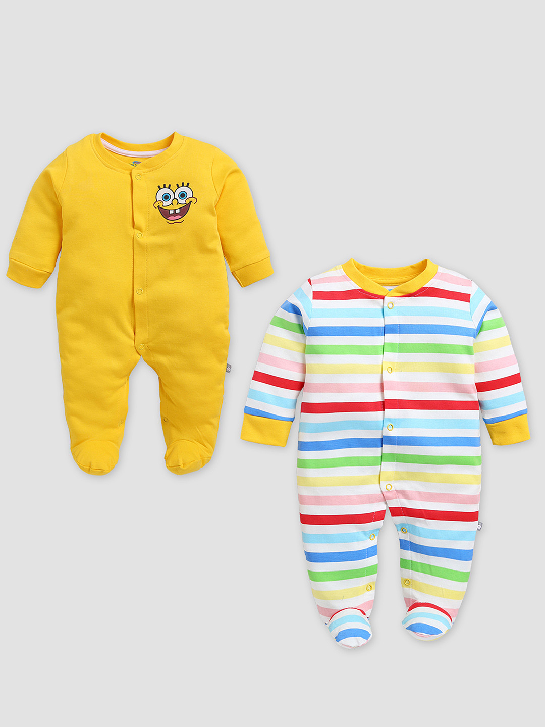 

YK X Tinyo Boys Pack of 2 Printed Pure Cotton Sleepsuit, Assorted