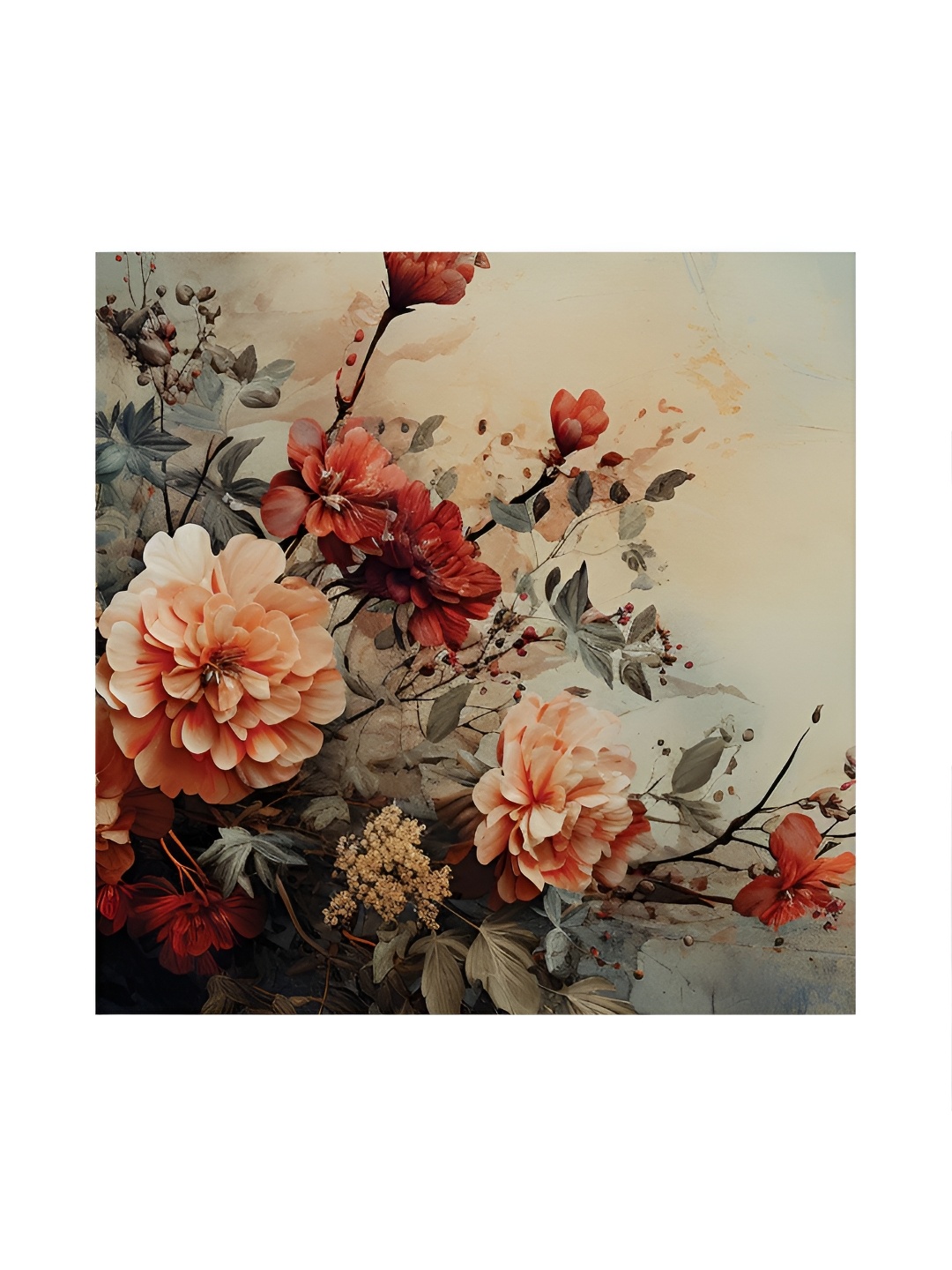 

RANDOM Cream-Coloured & Green Canvas Floral and Botanical Painting Wall Art