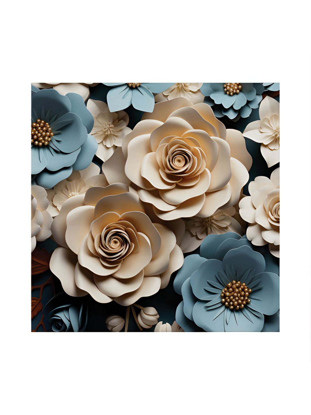 

RANDOM Cream-Coloured & Blue Canvas Floral and Botanical Painting Wall Art
