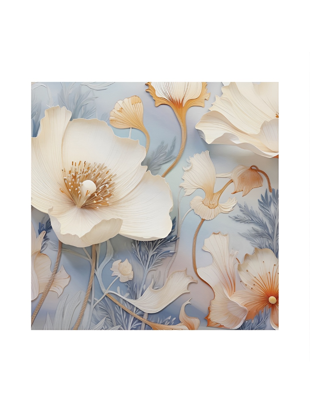 

RANDOM White & Blue Canvas Floral and Botanical Painting Wall Art