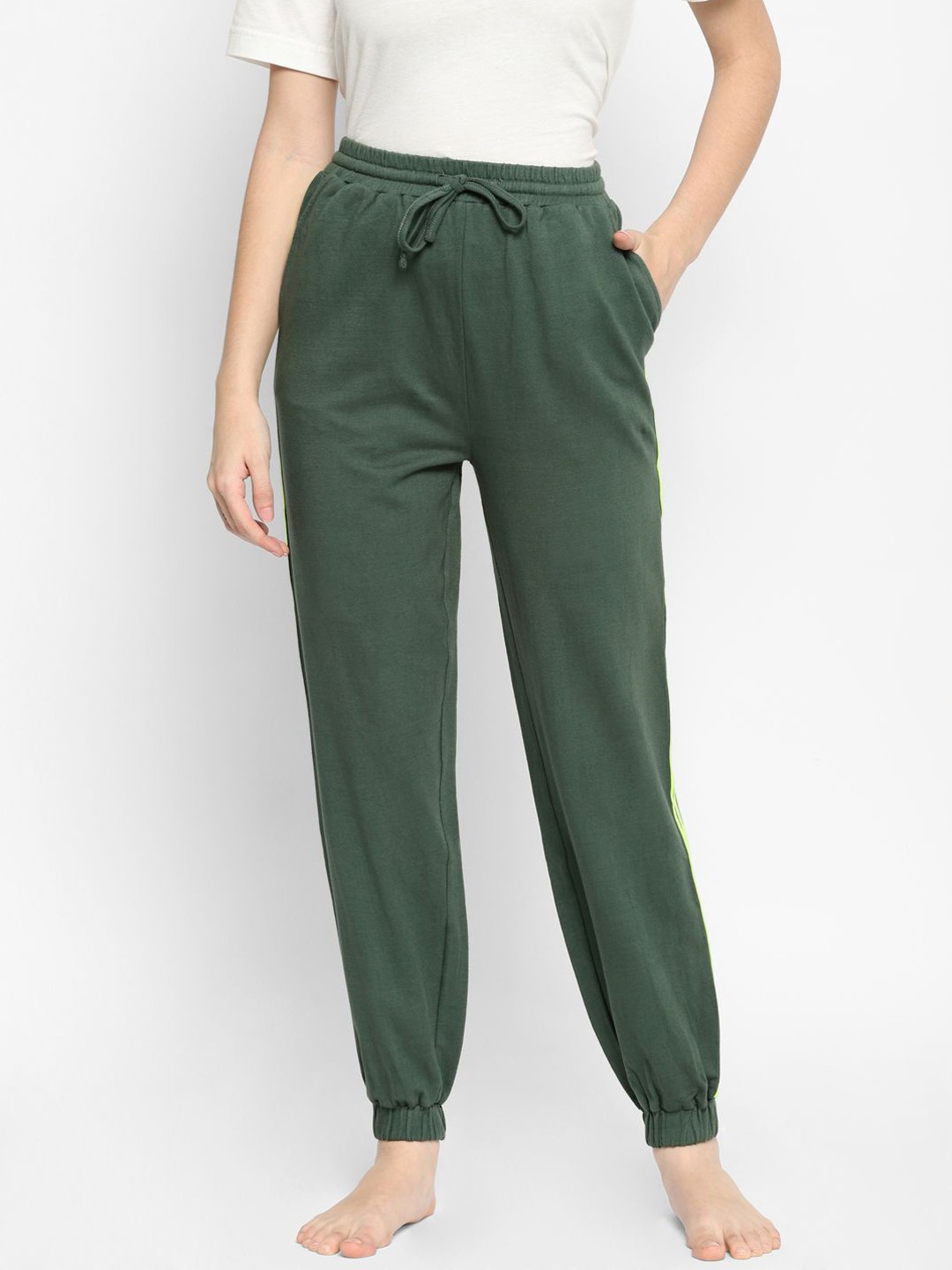 

HOUSE OF KKARMA Women Mid Rise Cotton Lounge Joggers, Green