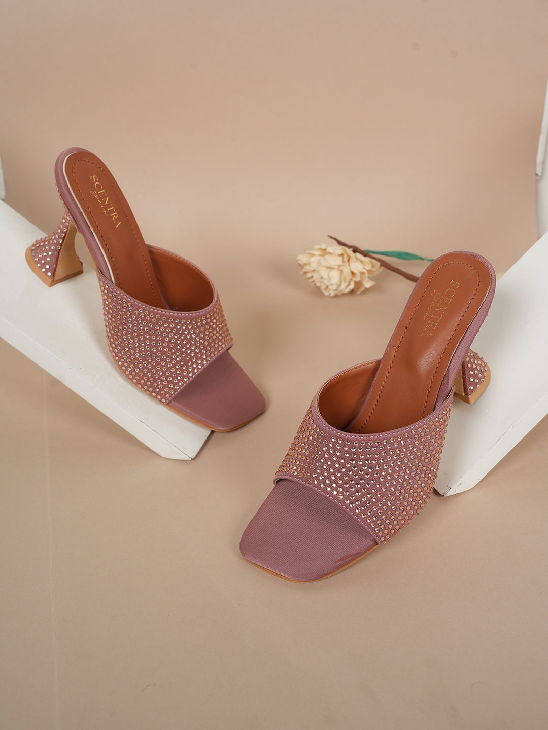 

SCENTRA Western Embellished Square Toe Block Heels, Pink