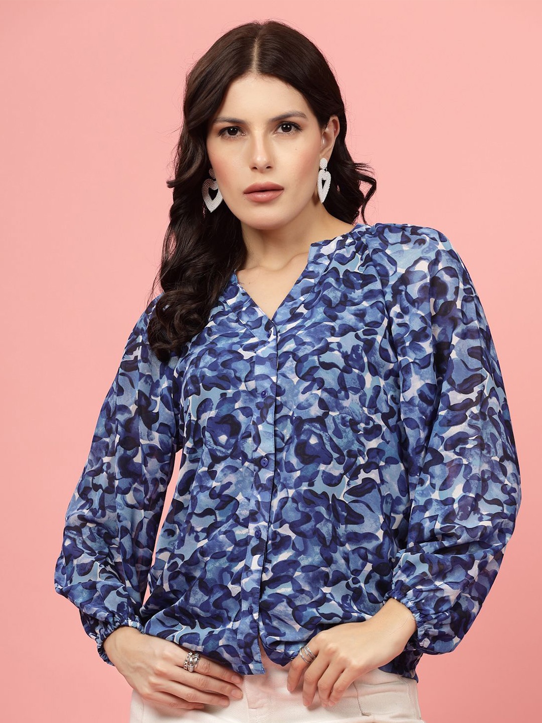 

plusS Abstract Printed Shirt Style Top, Blue