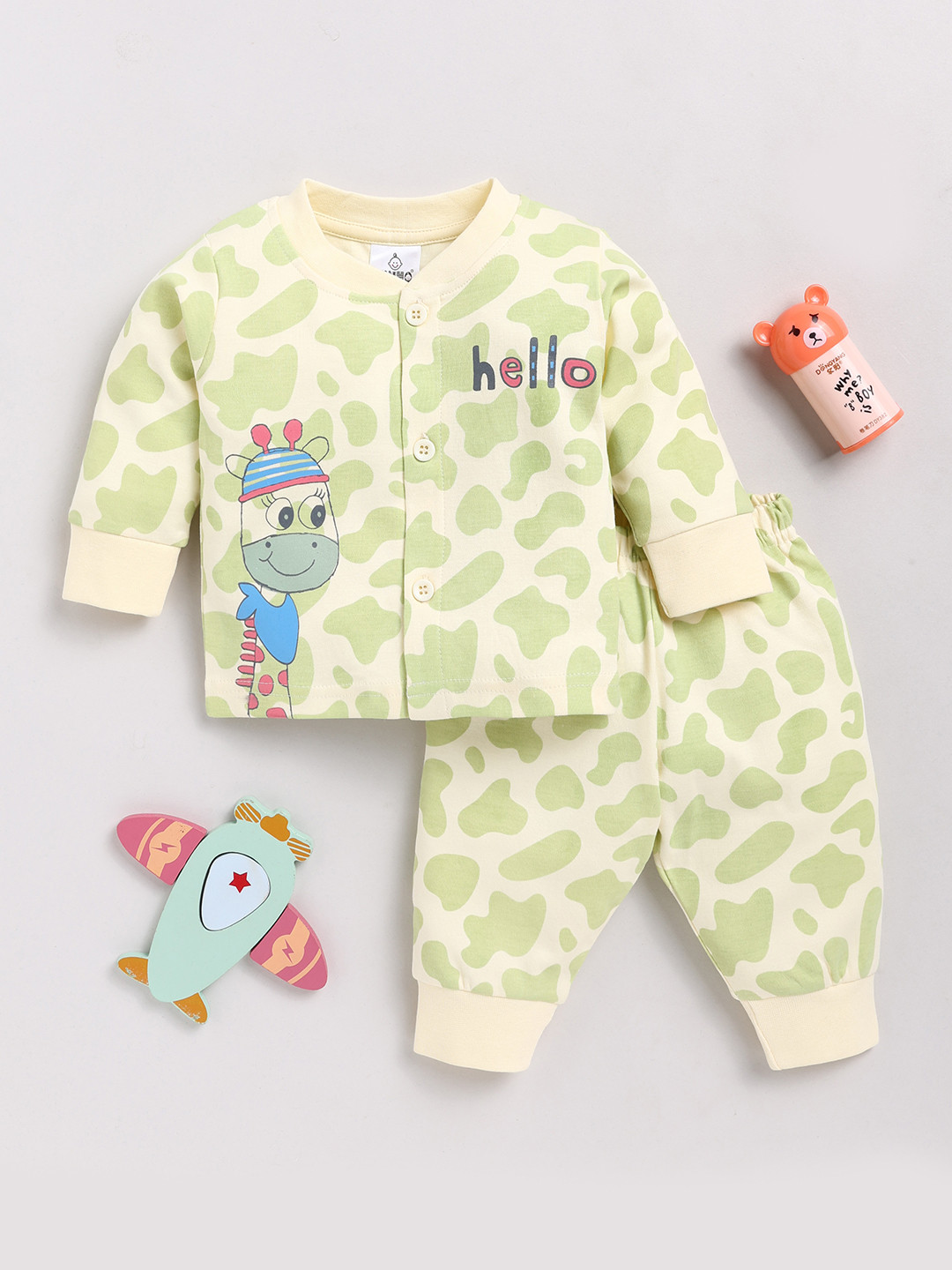 

YK X Tinyo Infant Boys Pure Cotton Printed Jabla with Joggers, Cream