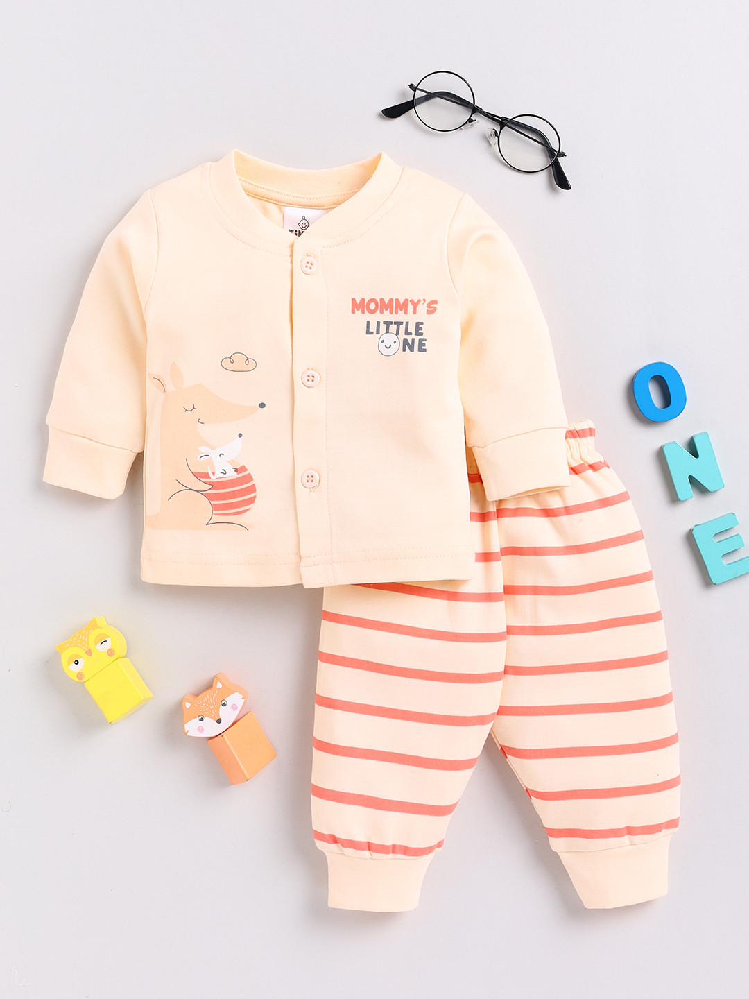 

YK X Tinyo Infant Boys Pure Cotton Shirt with Joggers, Peach