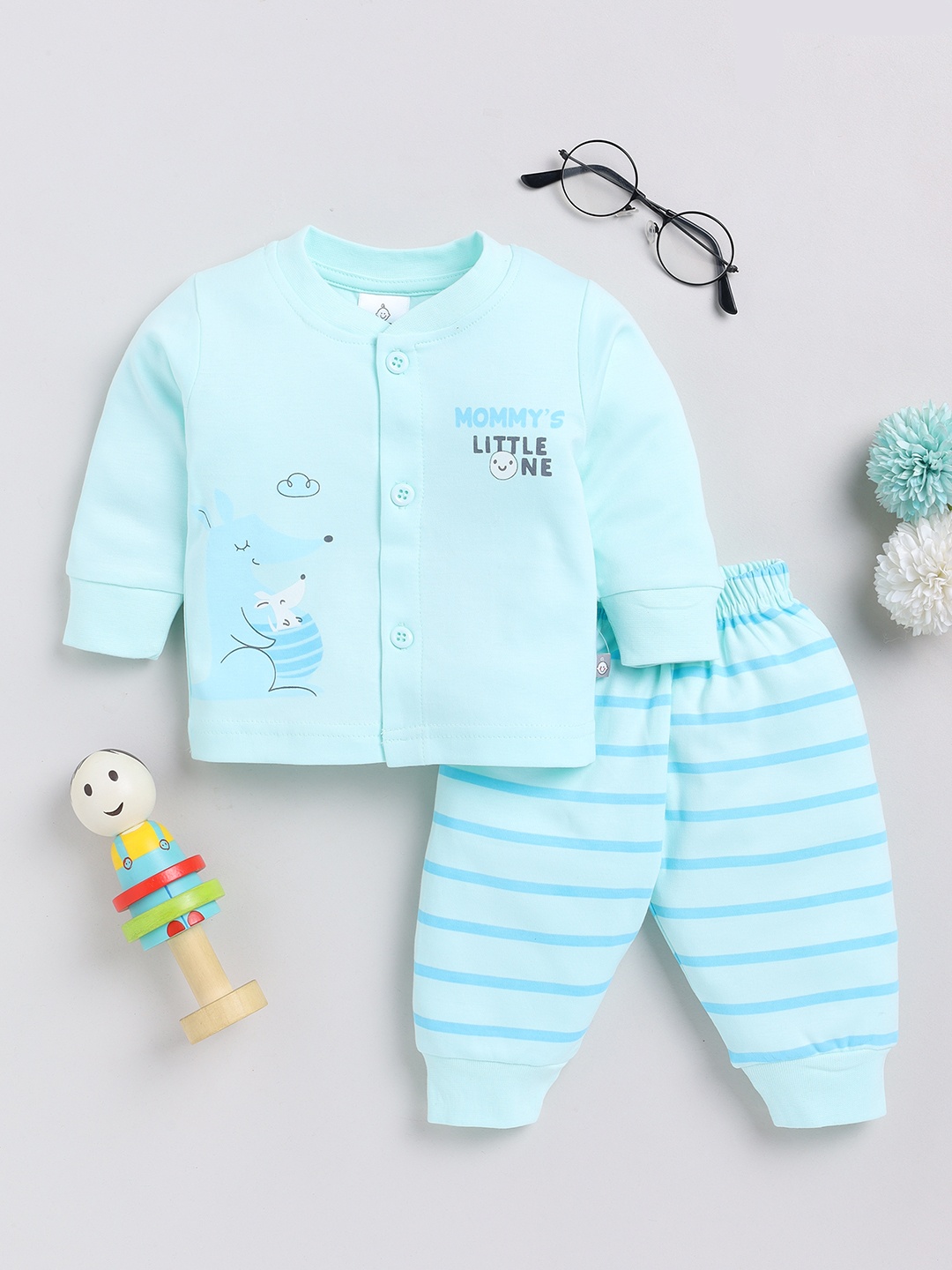 

YK X Tinyo Infant Boys Pure Cotton Shirt with Joggers, Blue