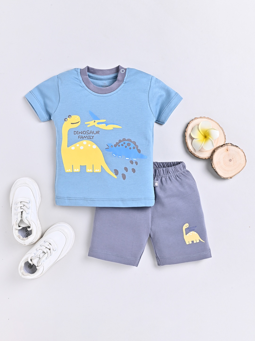 

YK X Tinyo Infant Boys Pure Cotton Printed T-shirt with Shorts, Blue