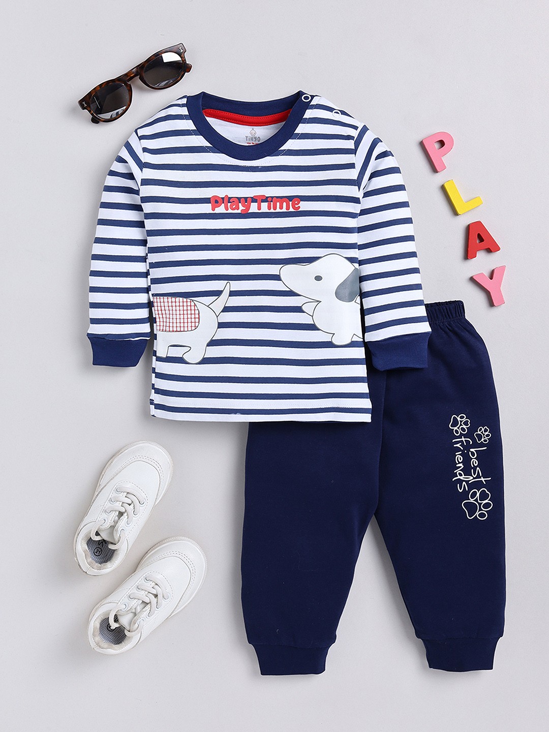 

YK X Tinyo Infant Boys Pure Cotton T-shirt with Joggers, White