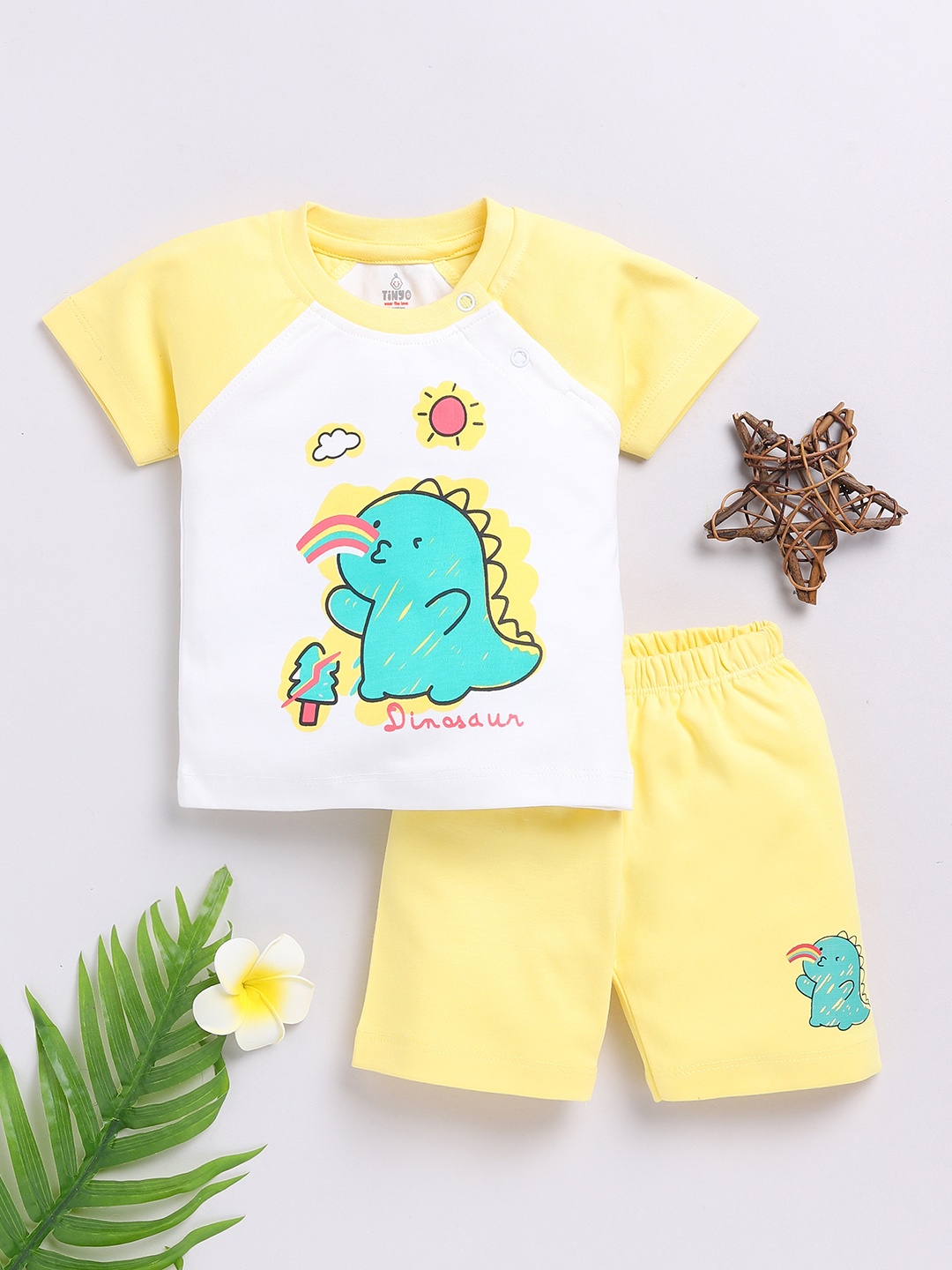 

YK X Tinyo Infant Boys Pure Cotton Printed T-shirt with Shorts, Yellow
