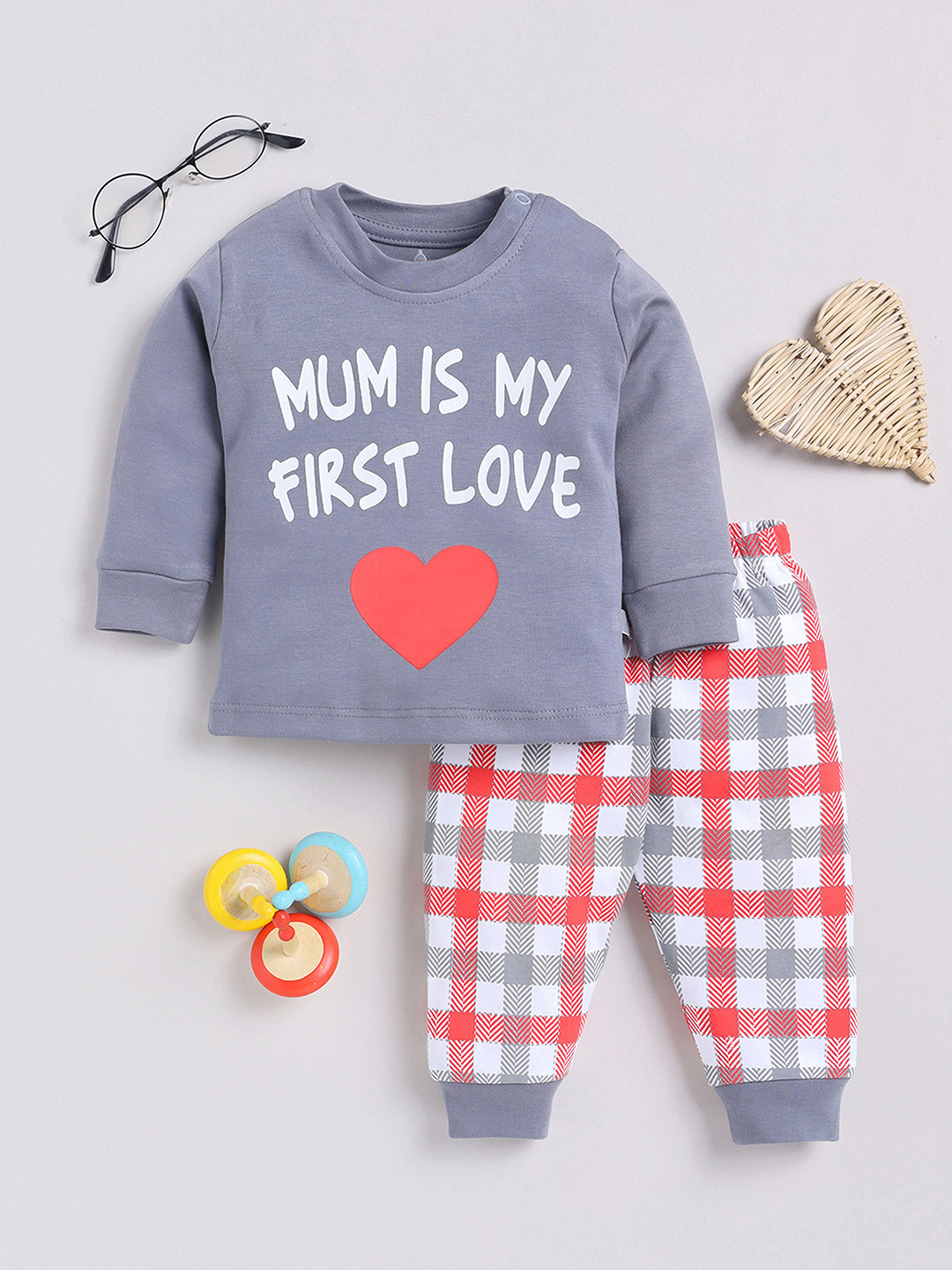 

YK X Tinyo Infant Boys Pure Cotton Printed T-shirt with Joggers, Grey