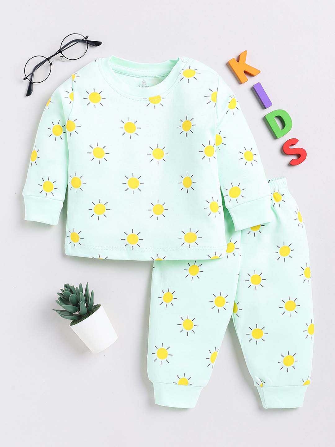 

YK X Tinyo Infant Boys Pure Cotton Printed T-shirt with Joggers, Green