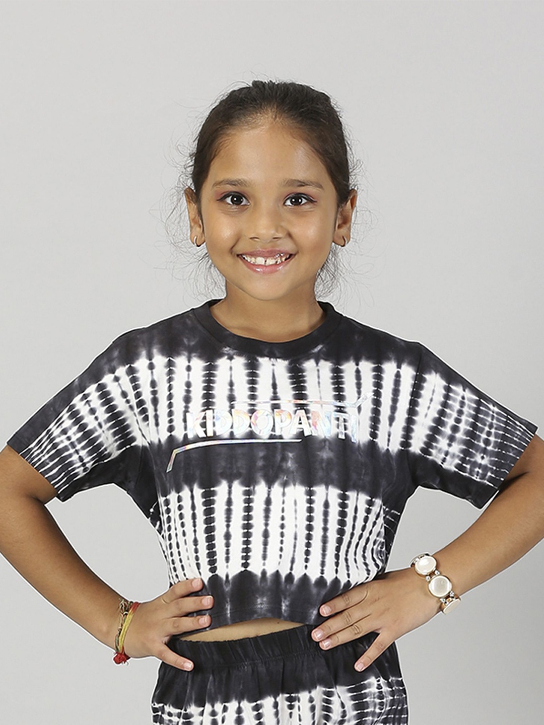 

KiddoPanti Tie and Dye Printed Cotton Top, Black