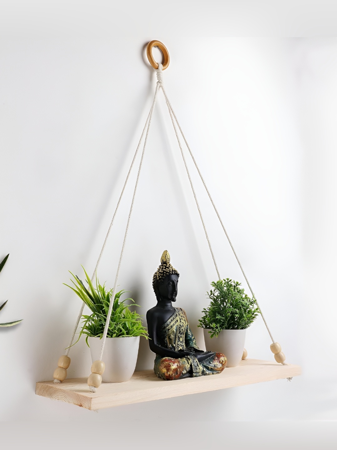 

Homspurts Beige 2 Pieces Pure Cotton Macrame Wall Hanging Wood Floating Shelves