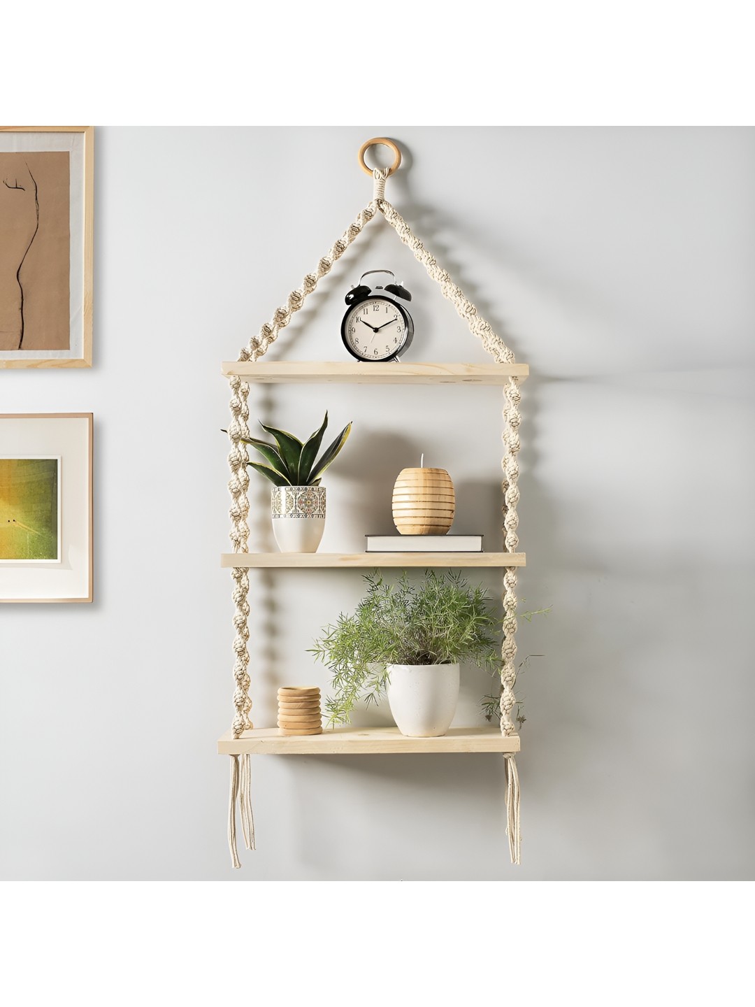 

Homspurts Beige Textured Pure Cotton 3 Tier Macrame Wall Hanging