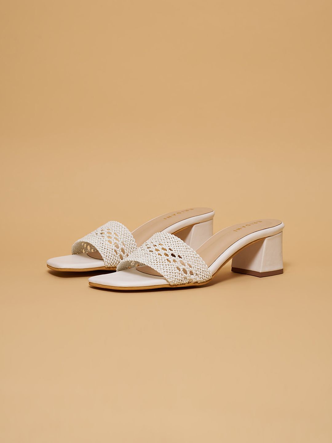 

ERIDANI Textured Open Toe Block Mules, White