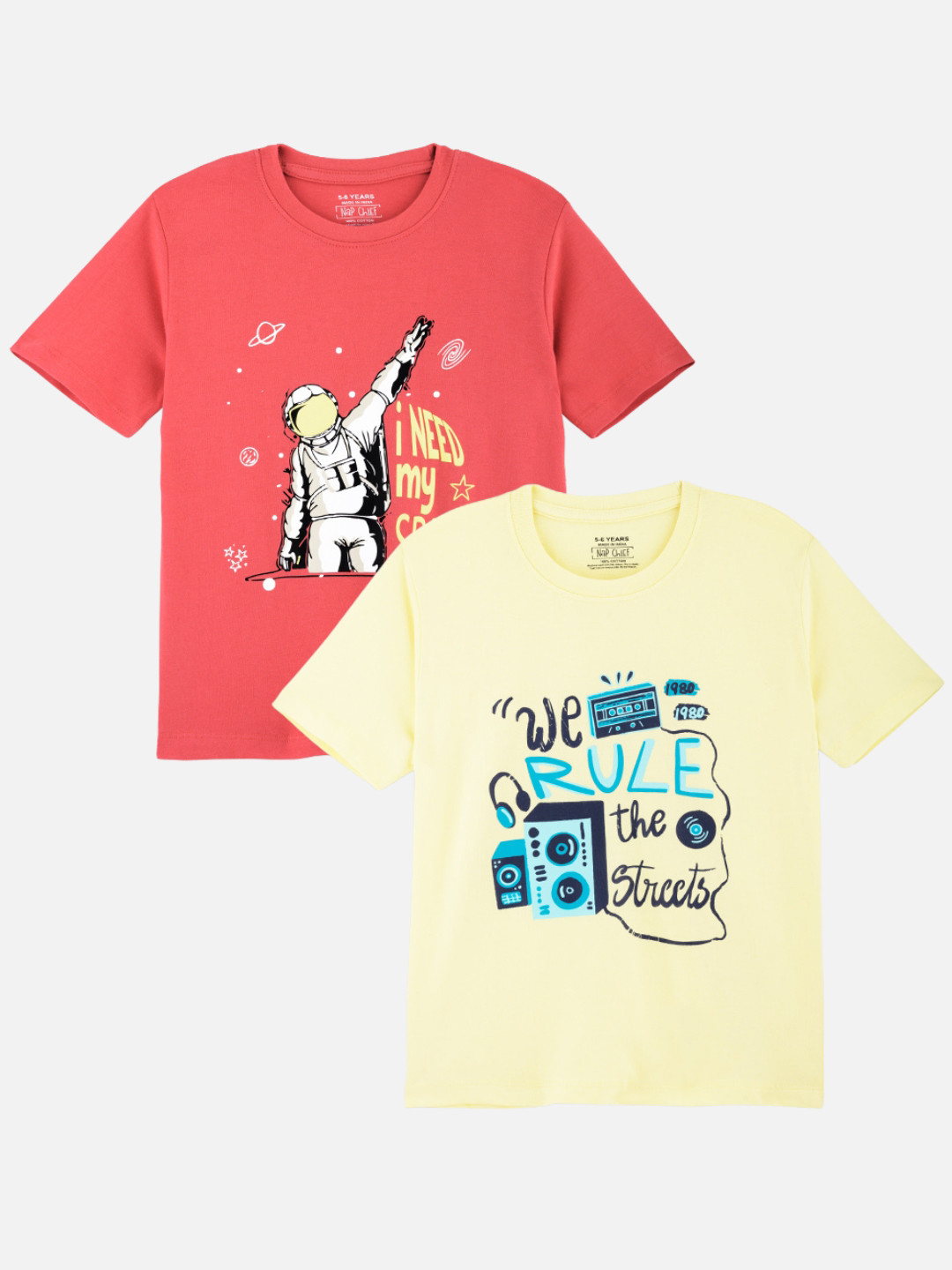 

Nap Chief Kids Pack Of 2 Typography Printed T-shirt, Orange