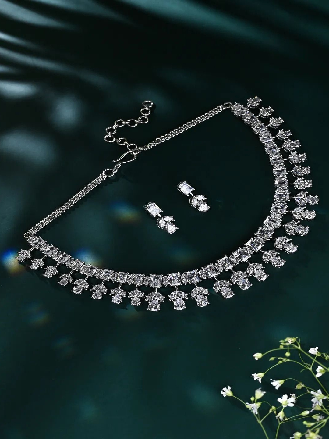 

Jewelz Silver Plated American Diamond Studded Jewellery Set