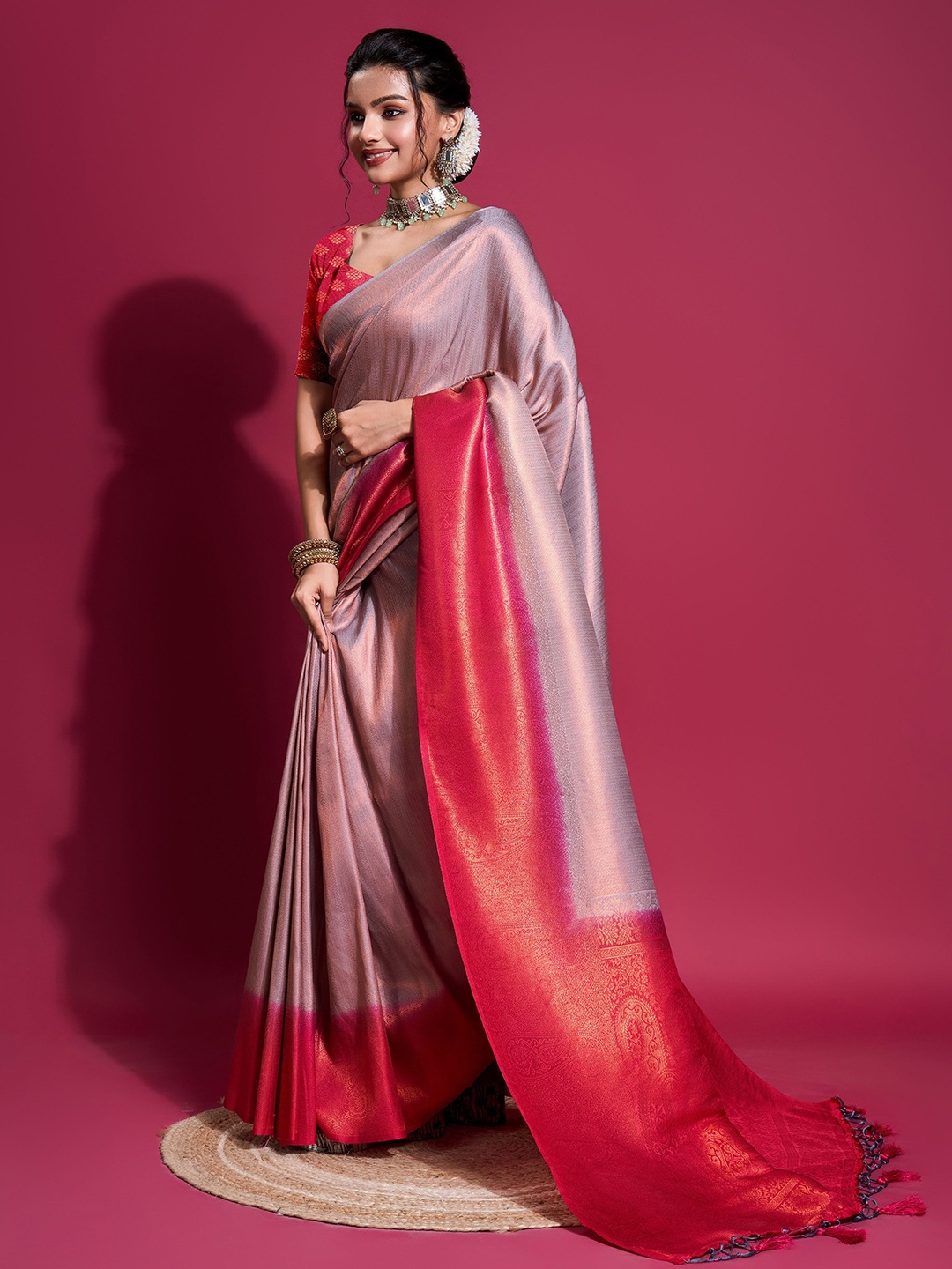 

KIMISHA Zari Woven Design Kanjeevaram Saree, Purple