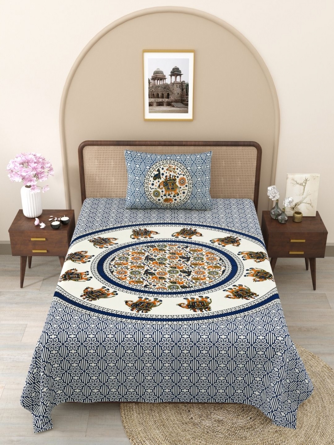 

The Craft Monk Blue Ethnic Motifs 180 TC Cotton Single Bedsheet with 1 Pillow Cover