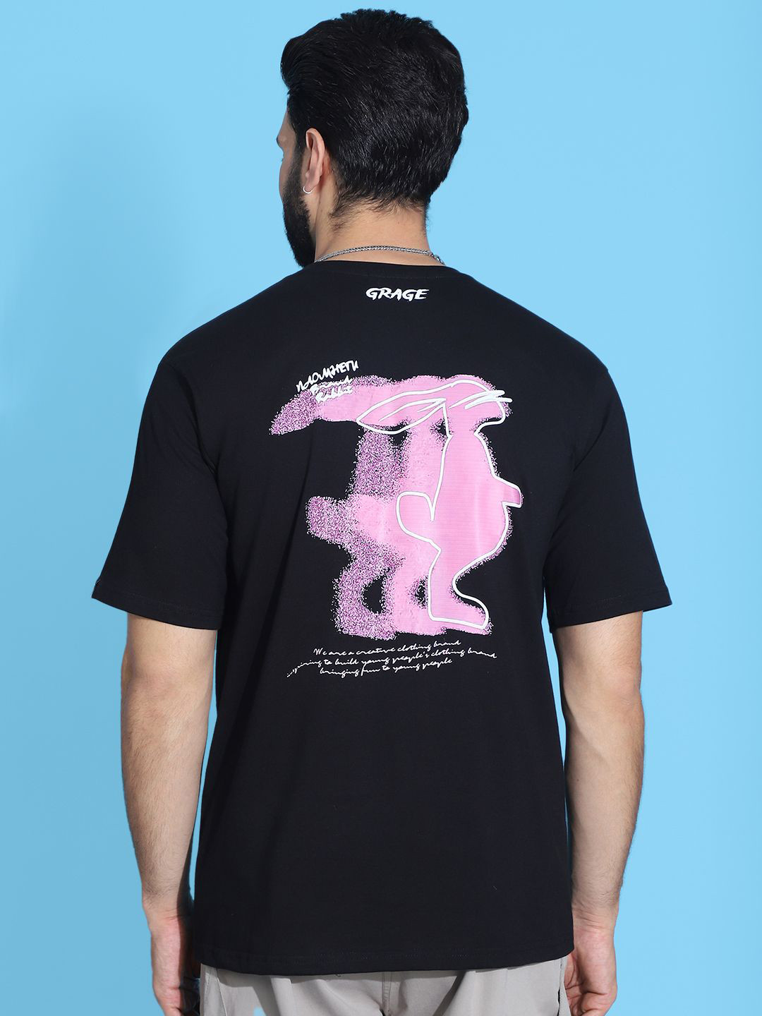 

TAG 7 Men Graphic Printed Round Neck Oversized T-shirt, Black