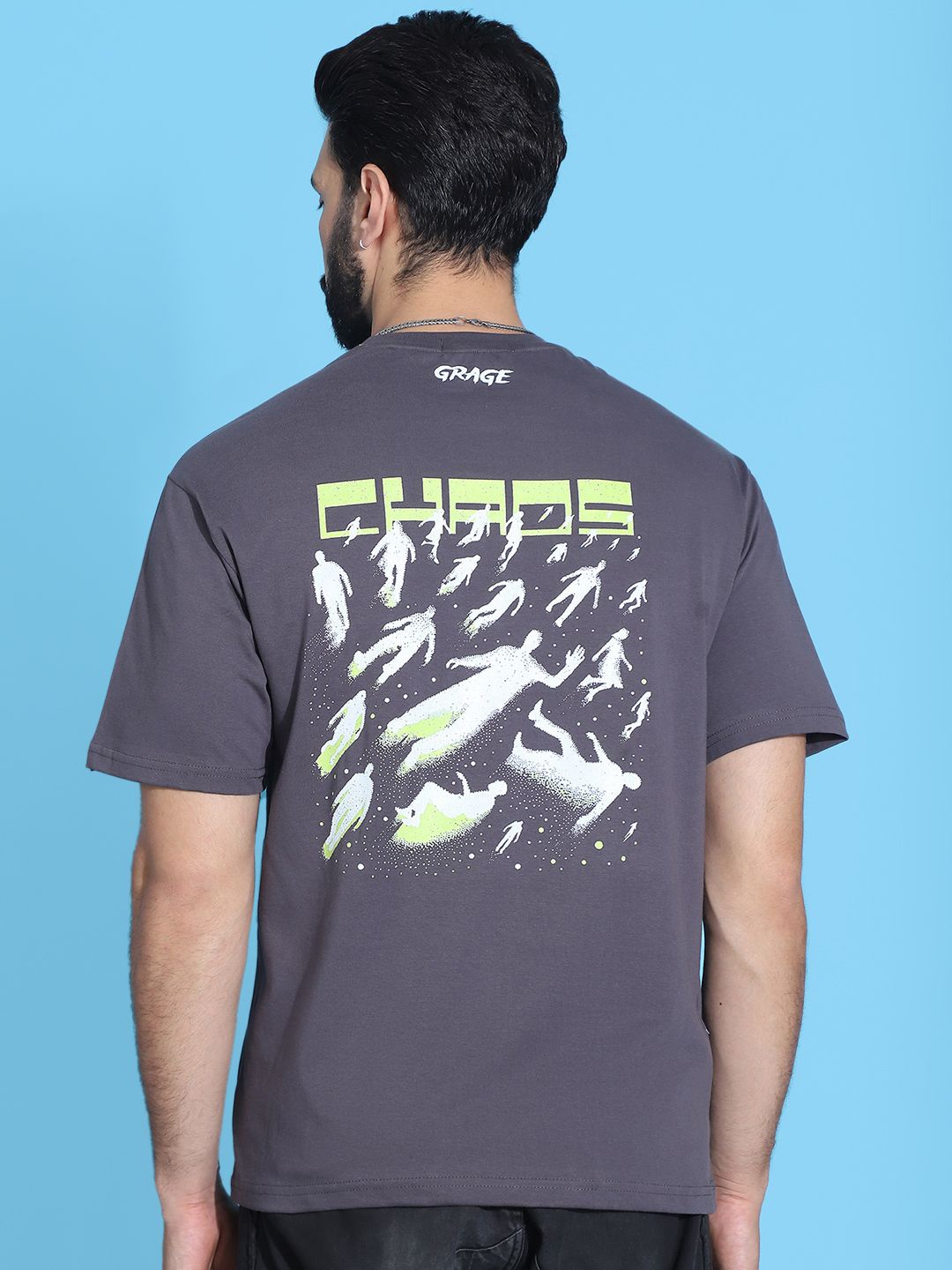 

TAG 7 Men Graphic Printed Round Neck Oversized T-shirt, Grey
