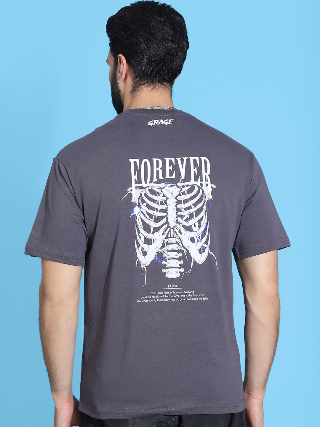 

TAG 7 Men Graphic Printed Round Neck Oversized T-shirt, Grey